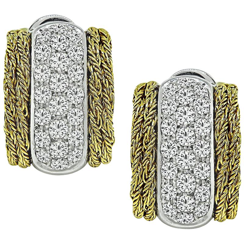 3.70 Carat Diamond Two-Tone Gold Earrings