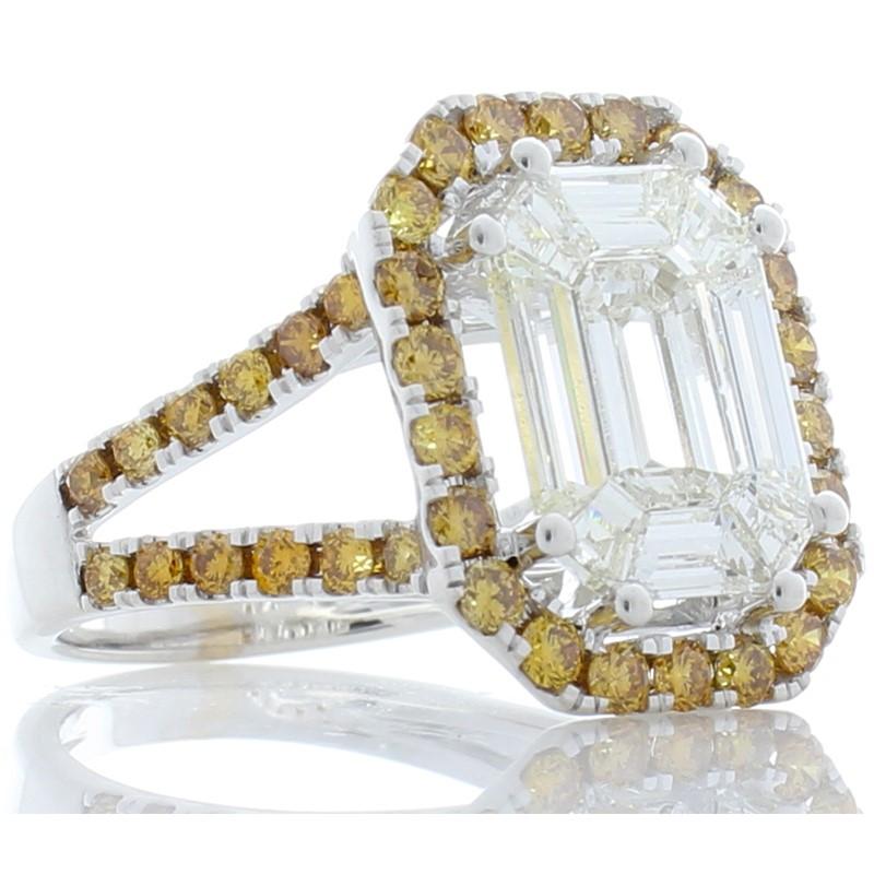 3.70 Carat Emerald Cut Diamond & Fancy Yellow Diamond Cocktail Ring In 18 K Gold 2