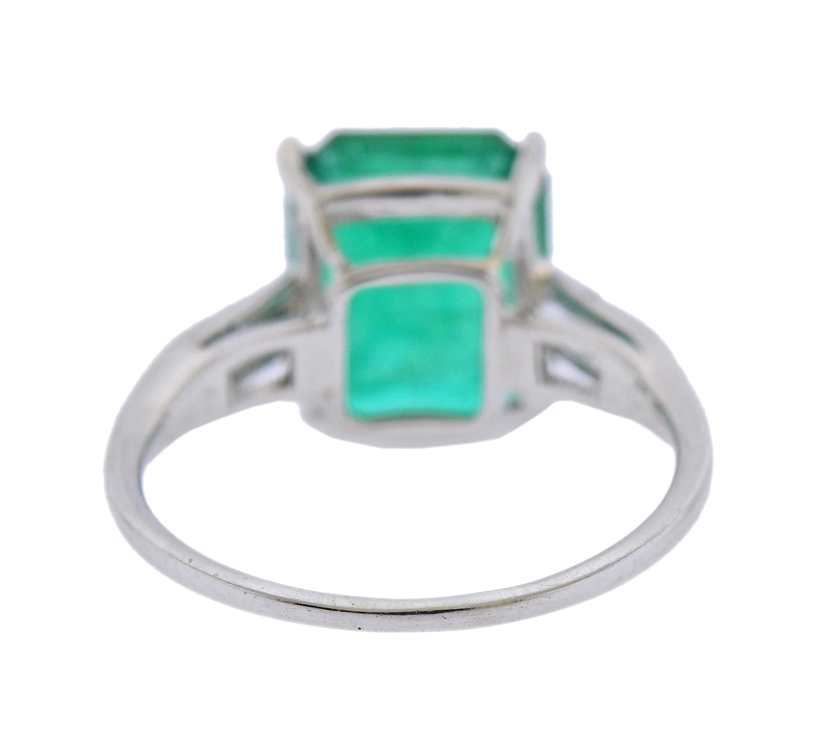 Emerald Cut 3.70 Carat Emerald Diamond Platinum Ring For Sale
