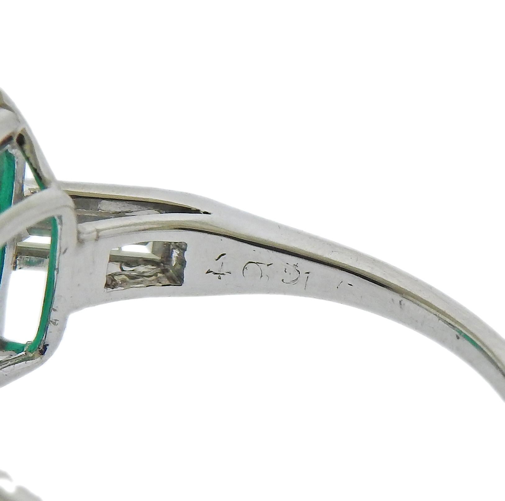 3.70 Carat Emerald Diamond Platinum Ring In Excellent Condition For Sale In New York, NY