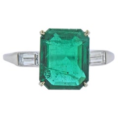 Vintage 3.70 Carat Emerald Diamond Platinum Ring