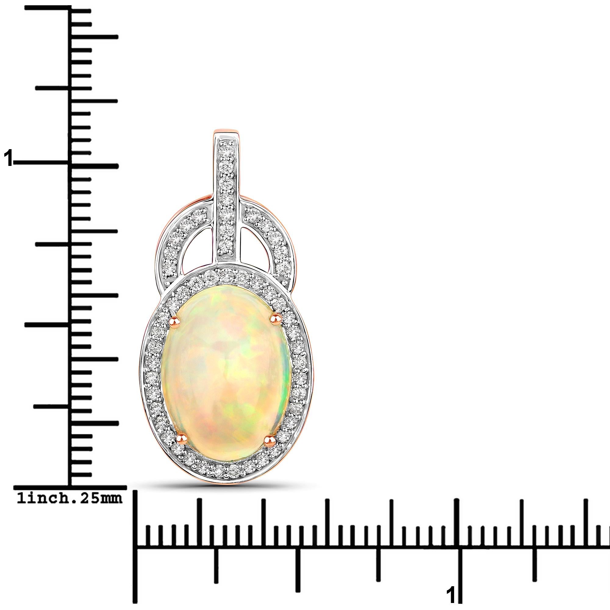 3.70 Carat Ethiopian Opal and White Diamond 14 Karat Rose Gold Pendant In New Condition In Great Neck, NY