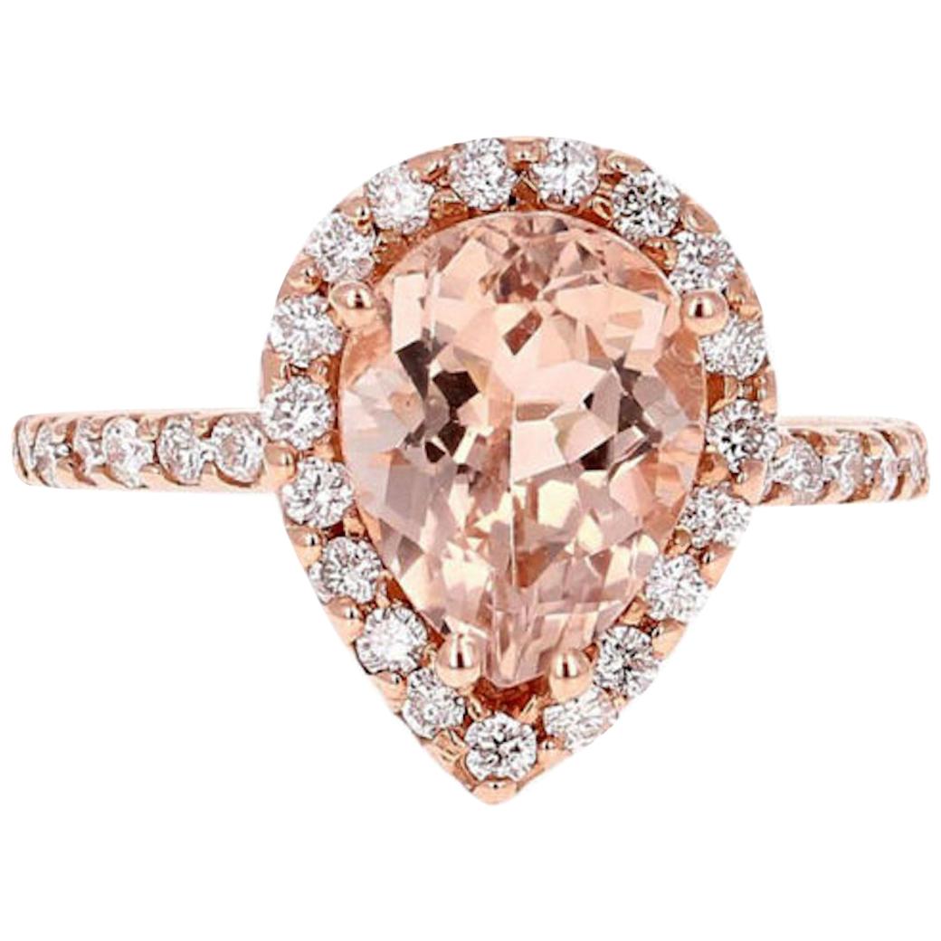 Bague en or rose massif 14 carats avec diamants et morganite naturelle exquise de 3,70 carats