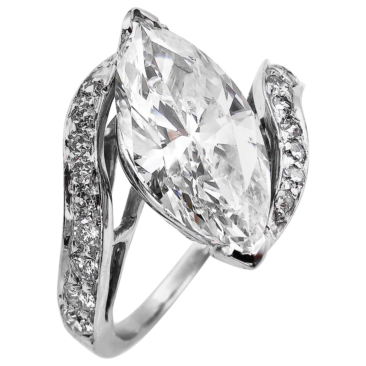 3.70 Carat Marquise Diamond Engagement Wedding Platinum Ring EGL USA
