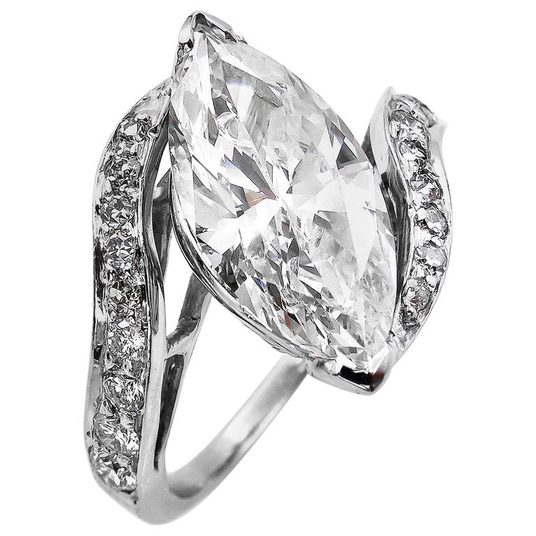 3.70 Carat Marquise Diamond Engagement Wedding Platinum