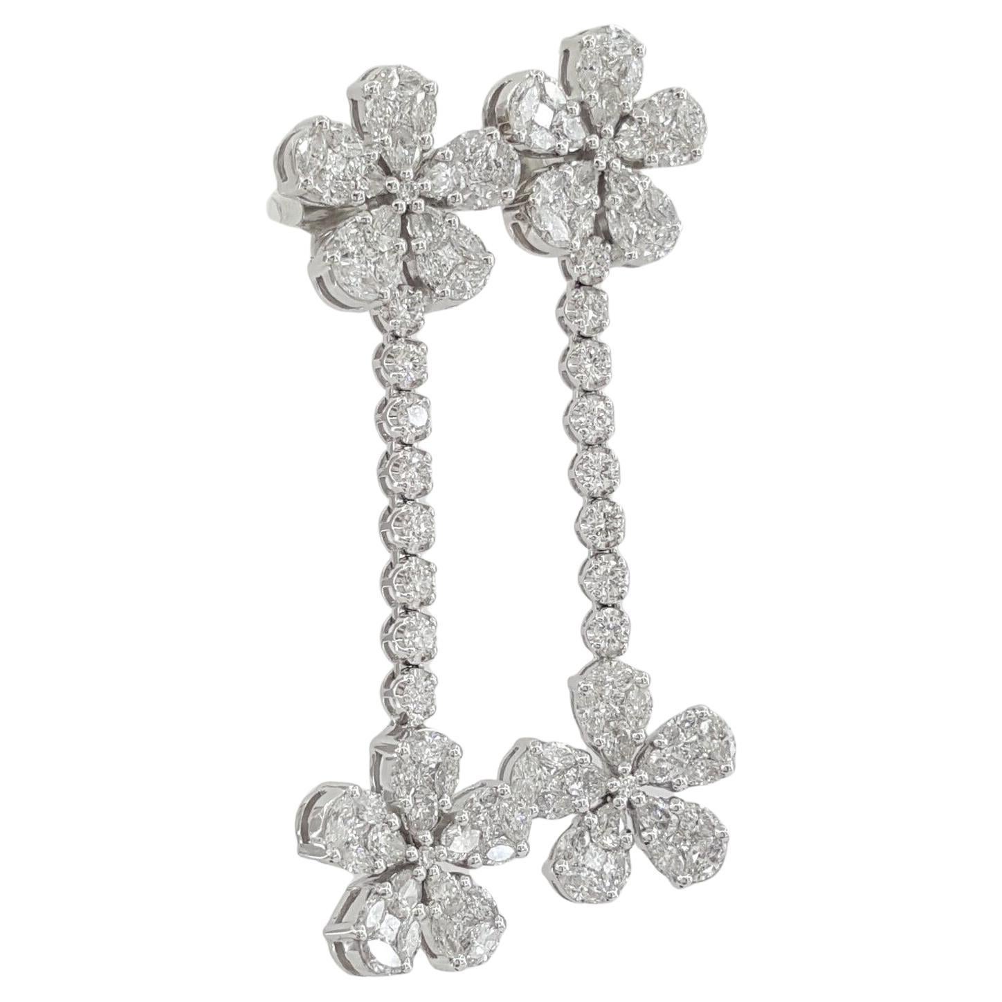 18K Weißgold 3,7 kt Marquise, Birne, Prinzessin, & Runde Brillantschliff Diamant Tropfen/Baumeln Ohrringe.

 

Es gibt 60 (30 pro Ohrring) natürliche Diamanten im Marquise-Brillant-Schliff mit einem Gesamtgewicht von ca. 1,85 Karat, Farbe E-G und