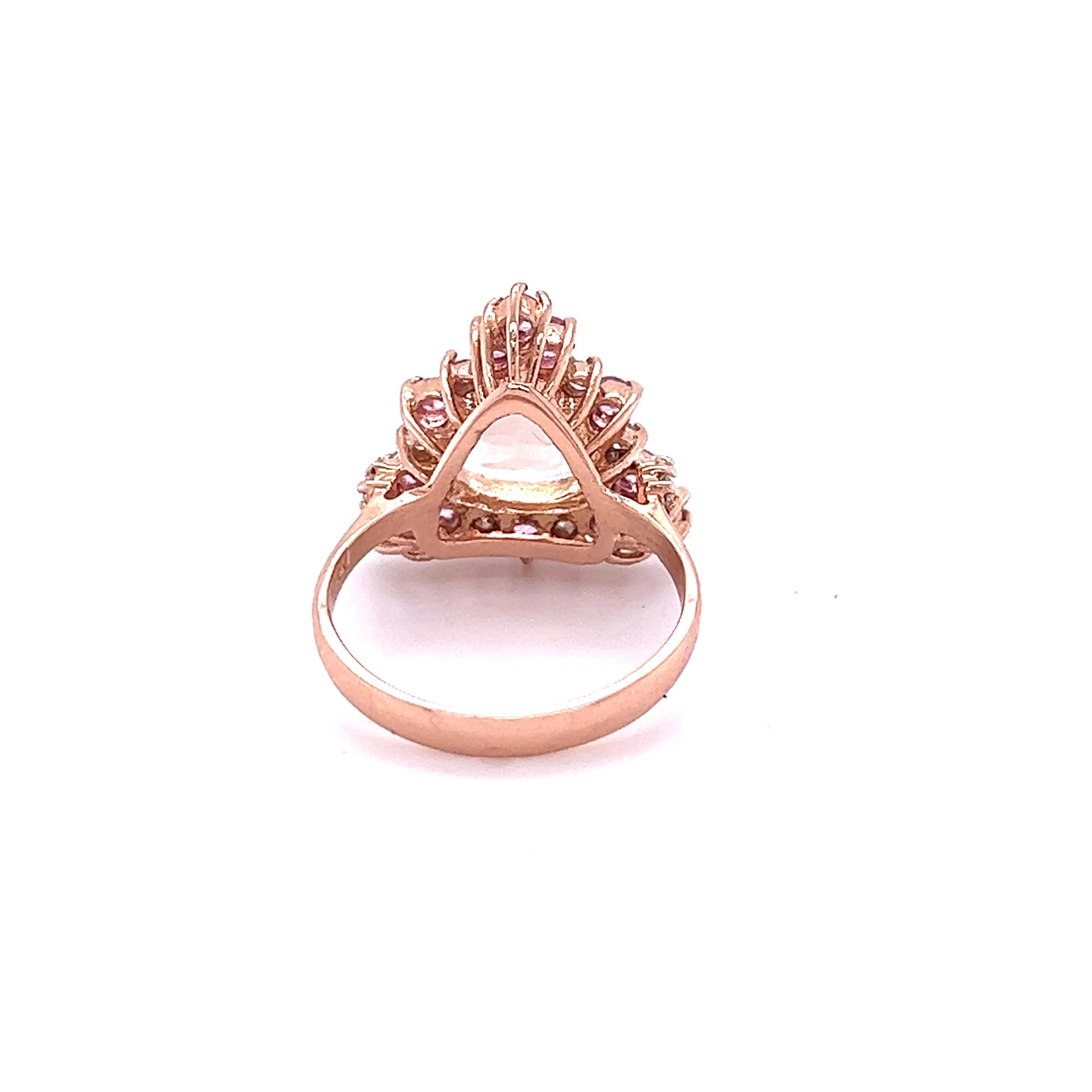 Trillion Cut 3.70 Carat Morganite Diamond Rose Gold Cocktail Ring For Sale
