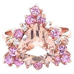 Bague cocktail en or rose avec diamants et morganite de 3,70 carats