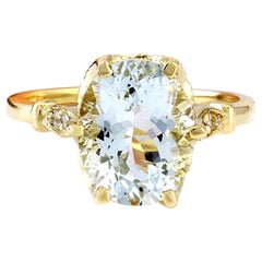 Aquamarine Diamond Ring 14 Karat Solid Yellow Gold 