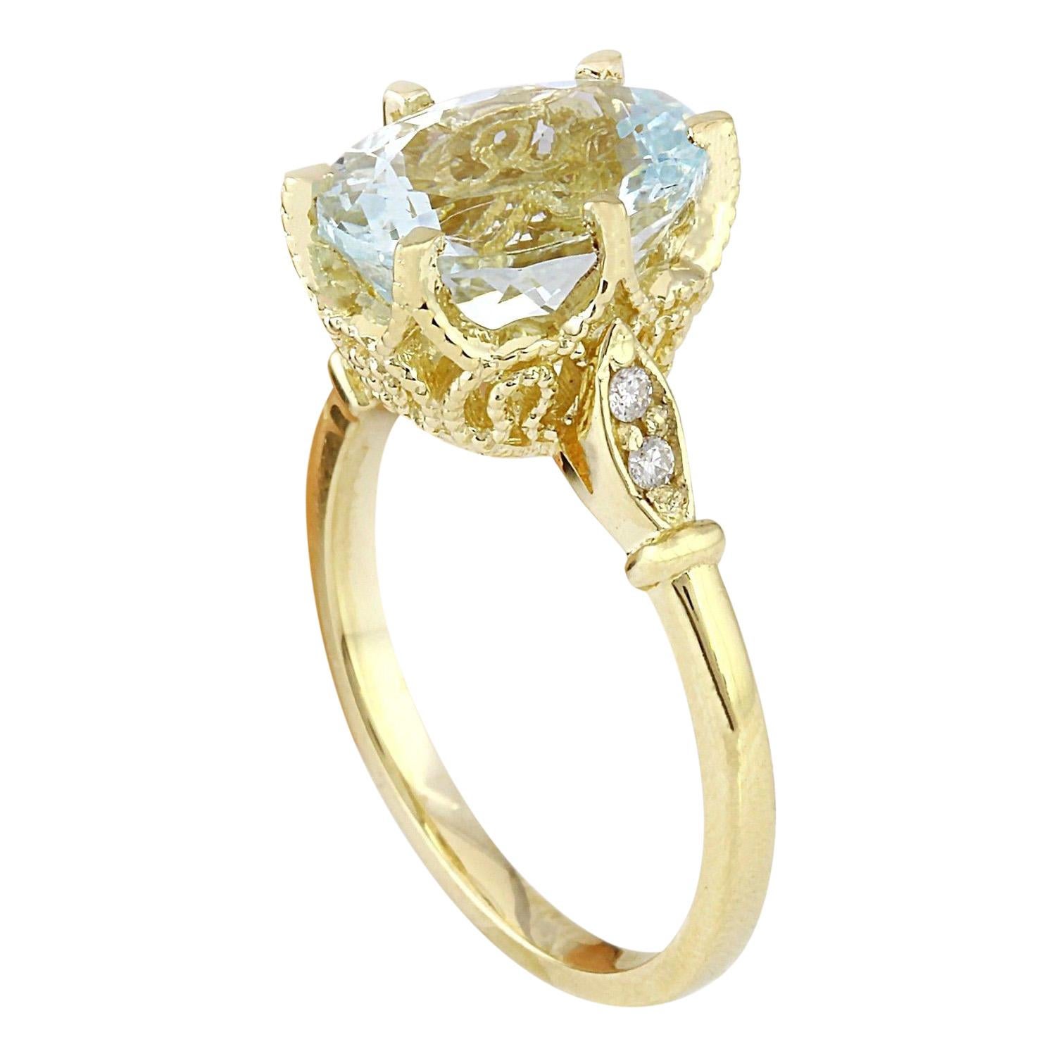 Bague aigue-marine diamantée en or jaune massif 14 carats  Neuf - En vente à Los Angeles, CA