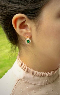 3.70 Carat Natural Colombian Emerald and Diamond Earrings 18 Karat Gold