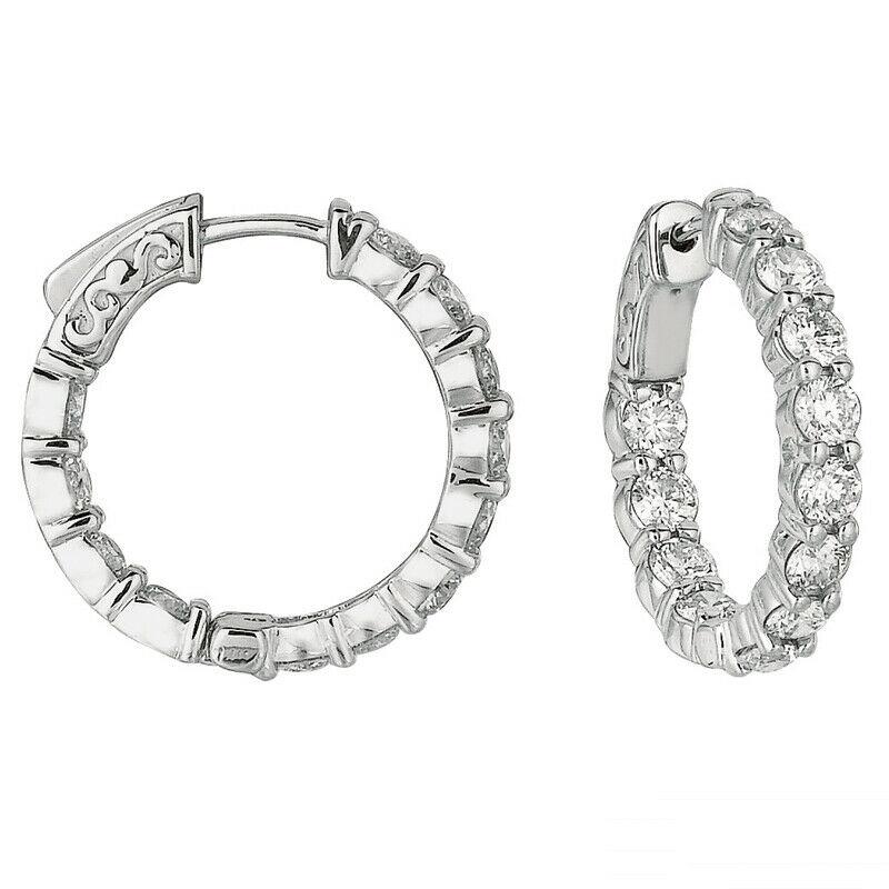 Contemporary 3.70 Carat Natural Diamond Hoop Earrings G-H SI in 14k White Gold For Sale