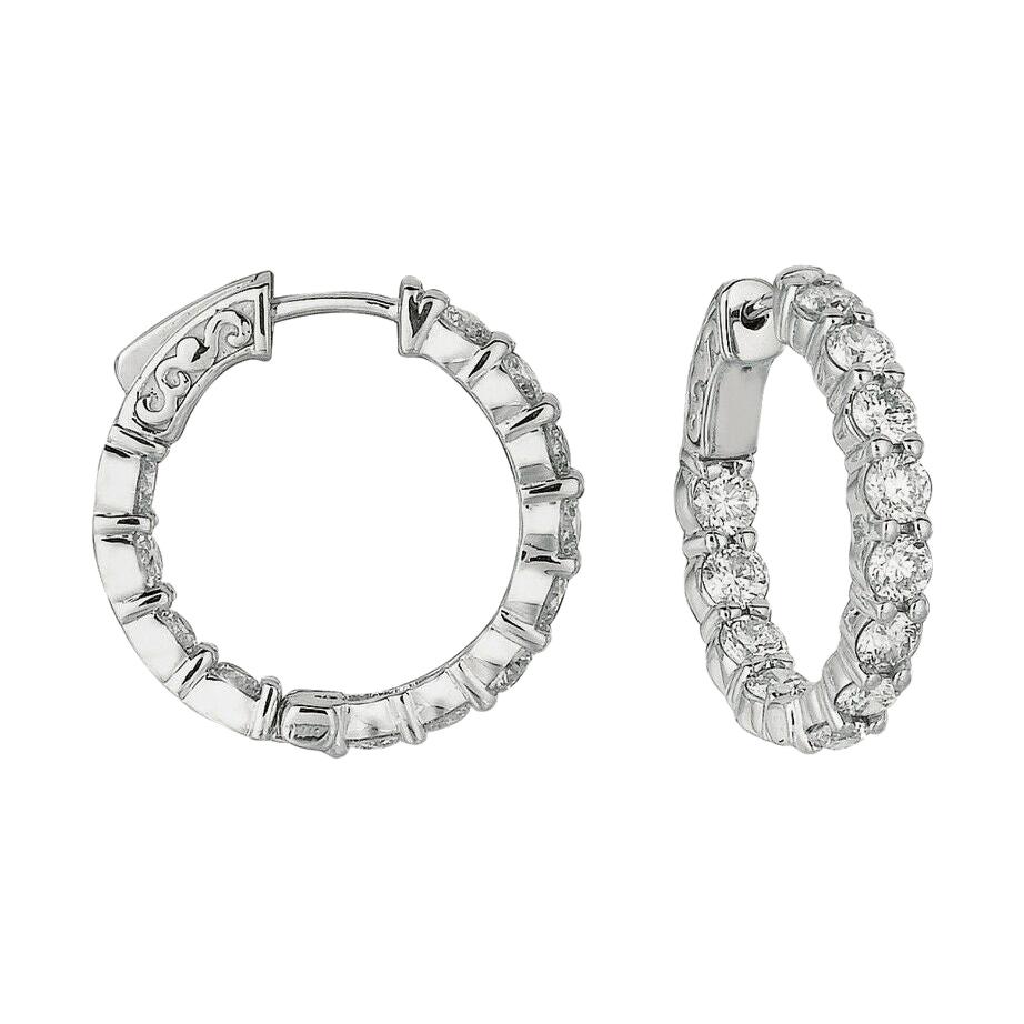 3.70 Carat Natural Diamond Hoop Earrings G-H SI in 14k White Gold
