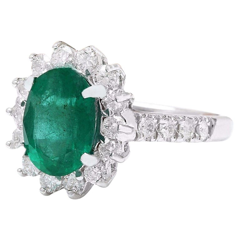 3.70 Carat Natural Emerald 18 Karat Solid White Gold Diamond Ring For ...