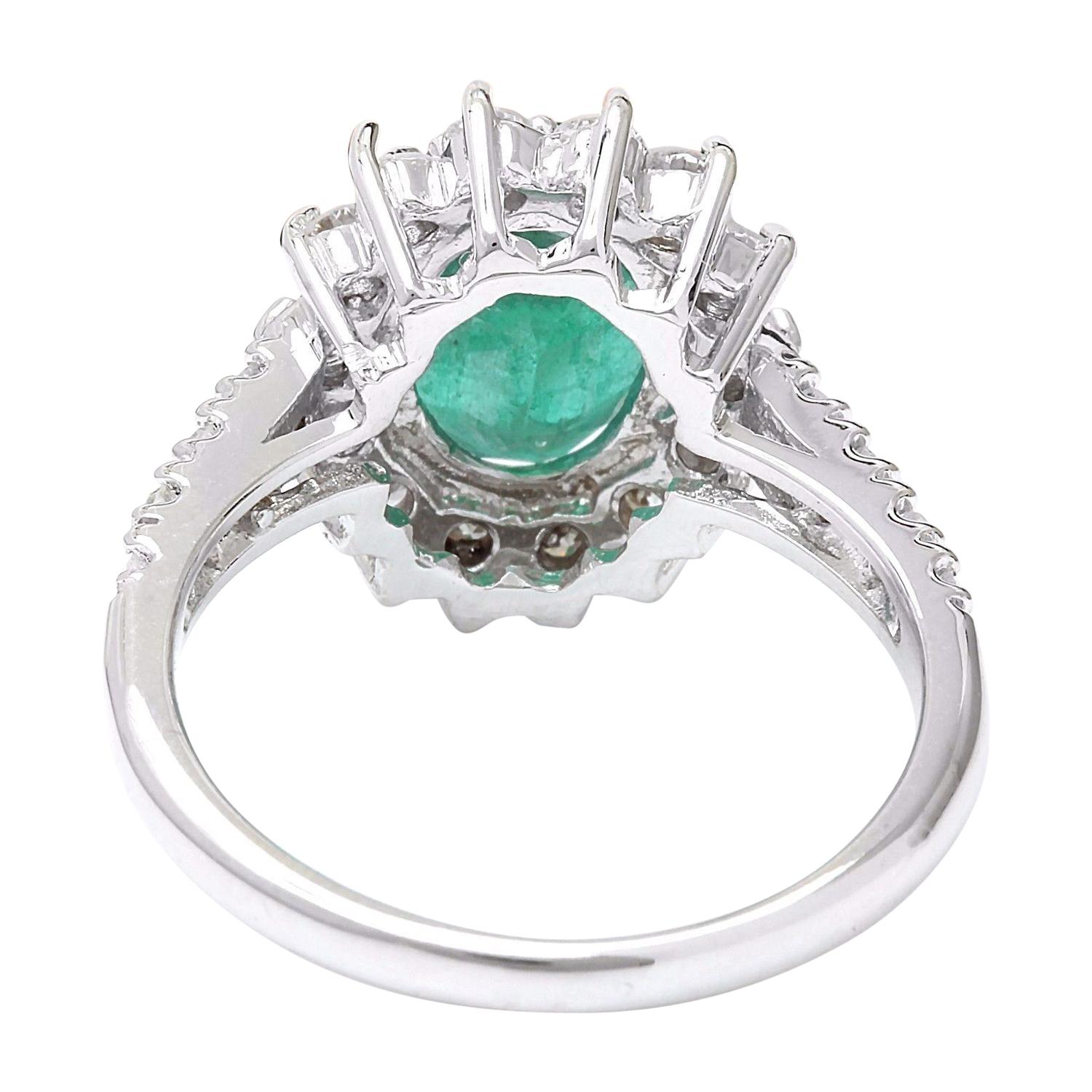 Oval Cut Natural Emerald 14 Karat Solid White Gold Diamond Ring For Sale