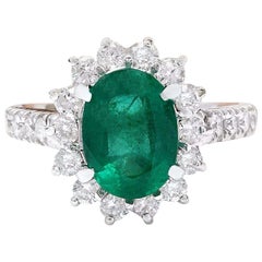 Natural Emerald 14 Karat Solid White Gold Diamond Ring