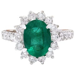 Esmeralda natural Anillo de diamantes de oro blanco macizo de 14 quilates