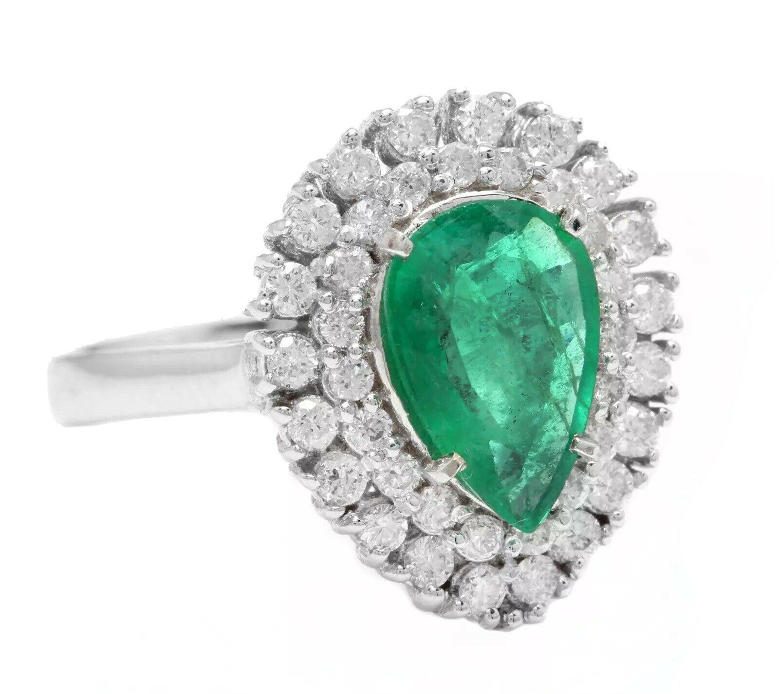 3. 70 Carats Natural Emerald and Diamond 14K Solid White Gold Ring

Total Natural Green Emerald Weight is: Approx. 3.00 Carats (transparent)

Emerald Measures: Approx. 10.80 x 7.25mm

Emerald Treatment: Oiling

Natural Round Diamonds Weight: Approx.