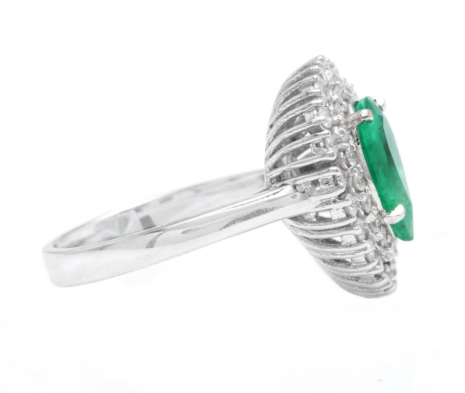 Emerald Cut 3.70 Carat Natural Emerald and Diamond 14 Karat Solid White Gold Ring For Sale
