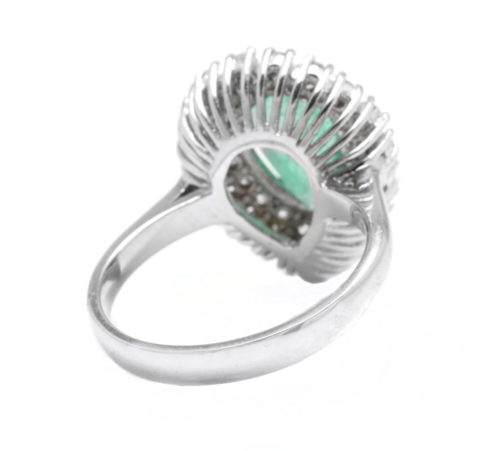 3.70 Carat Natural Emerald and Diamond 14 Karat Solid White Gold Ring In New Condition For Sale In Los Angeles, CA
