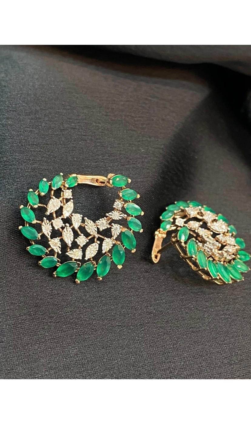 3.70 Carat Natural Emeralds Diamonds Rosè Gold Earrings For Sale 6