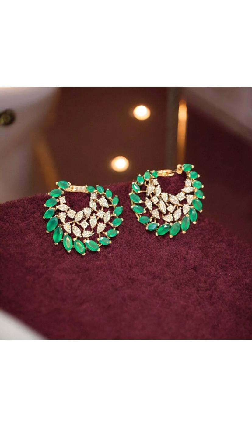 3.70 Carat Natural Emeralds Diamonds Rosè Gold Earrings For Sale 8