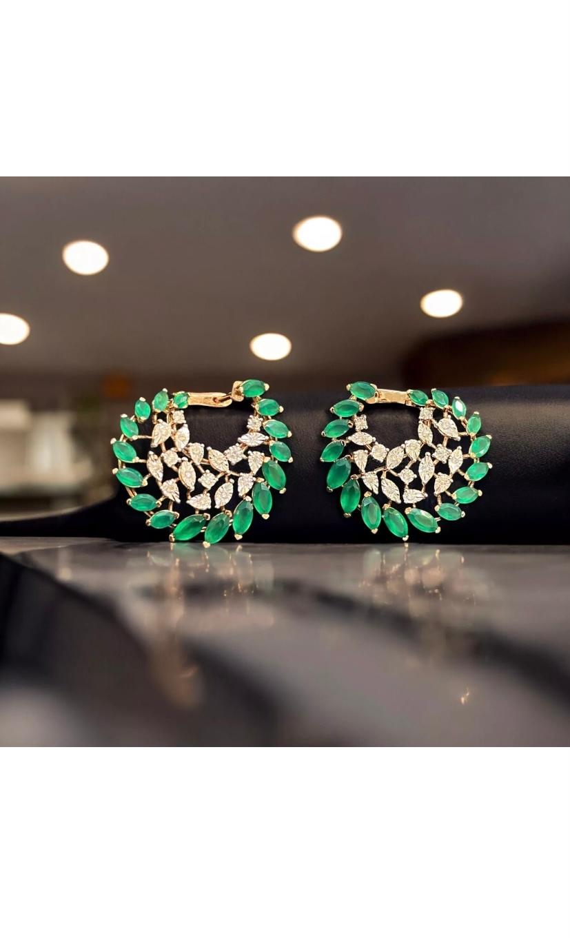 3.70 Carat Natural Emeralds Diamonds Rosè Gold Earrings For Sale 9