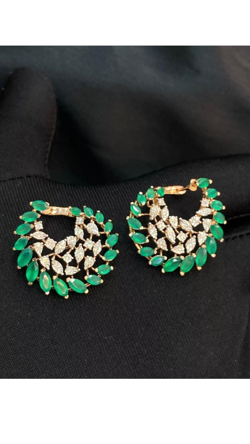 3.70 Carat Natural Emeralds Diamonds Rosè Gold Earrings For Sale 1