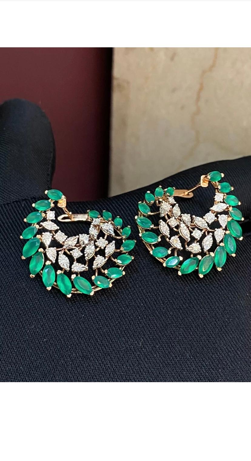 3.70 Carat Natural Emeralds Diamonds Rosè Gold Earrings For Sale 2