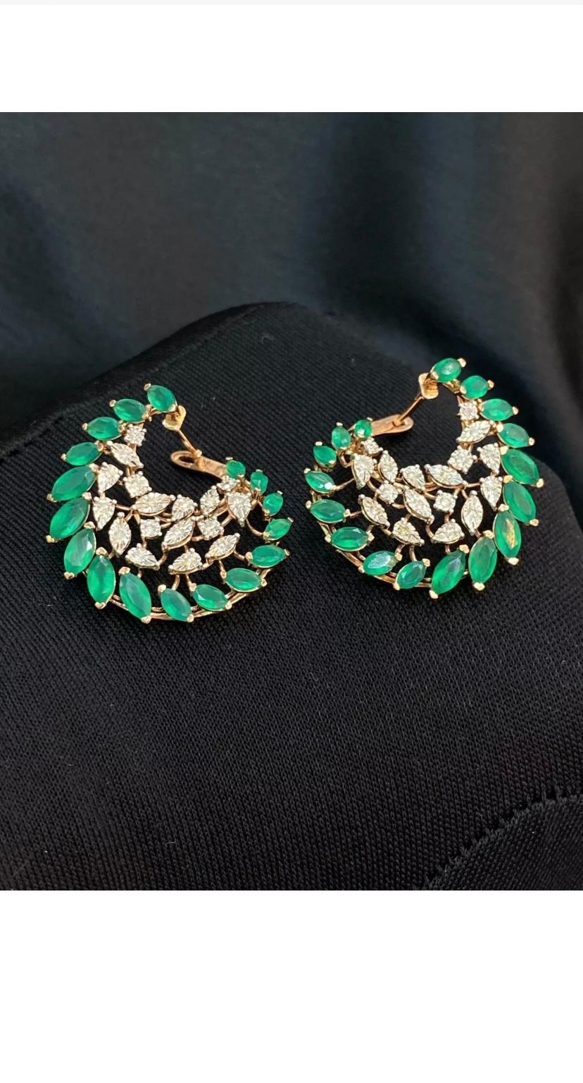 3.70 Carat Natural Emeralds Diamonds Rosè Gold Earrings For Sale 3