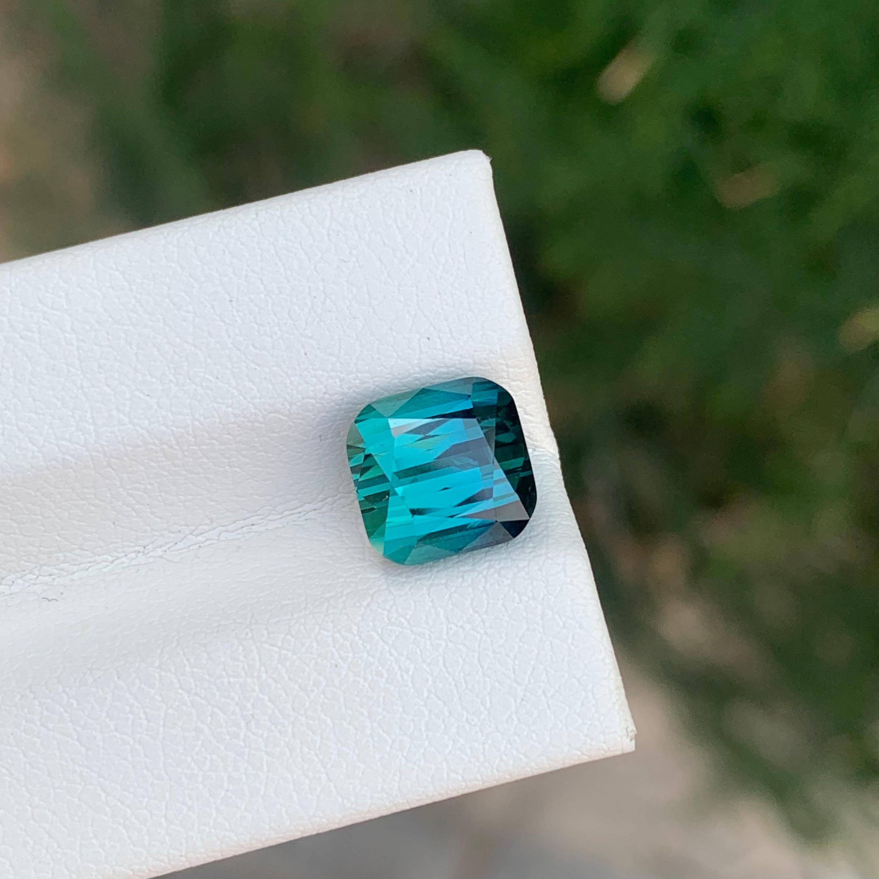 Arts and Crafts 3.70 Carat Natural Loose Green Blue Tourmaline Cushion Shape Gemstone For Sale