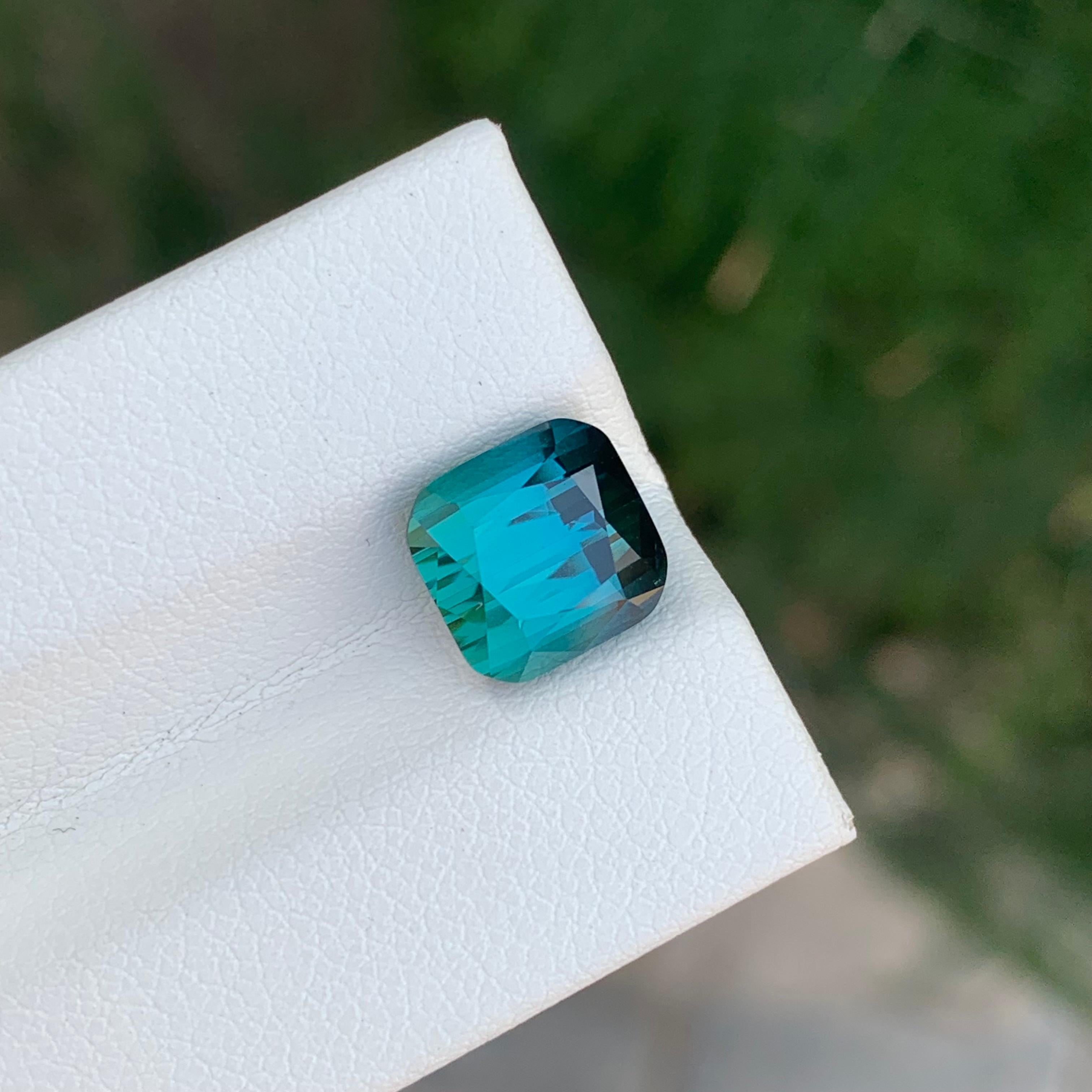 Cushion Cut 3.70 Carat Natural Loose Green Blue Tourmaline Cushion Shape Gemstone For Sale
