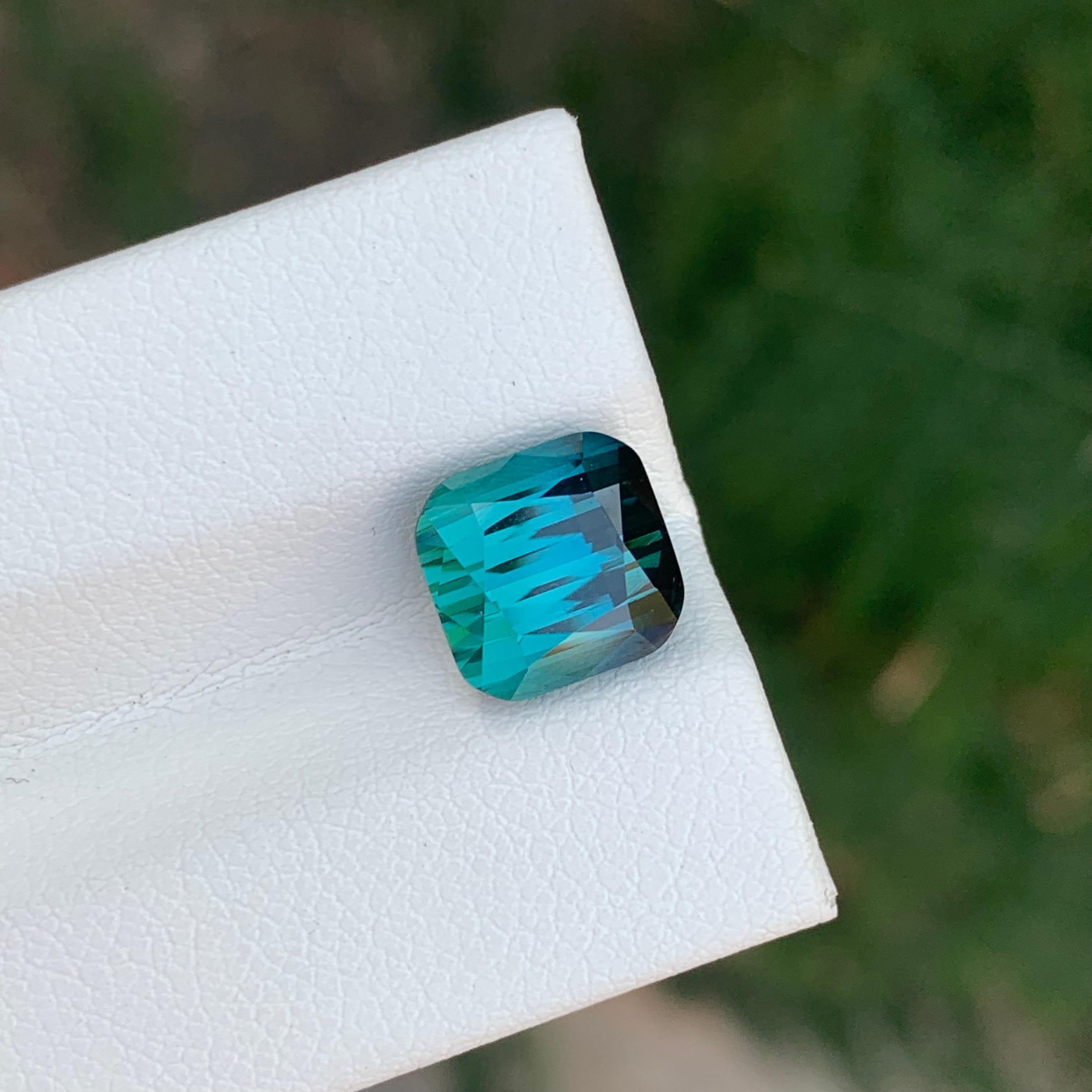 Women's or Men's 3.70 Carat Natural Loose Green Blue Tourmaline Cushion Shape Gemstone For Sale