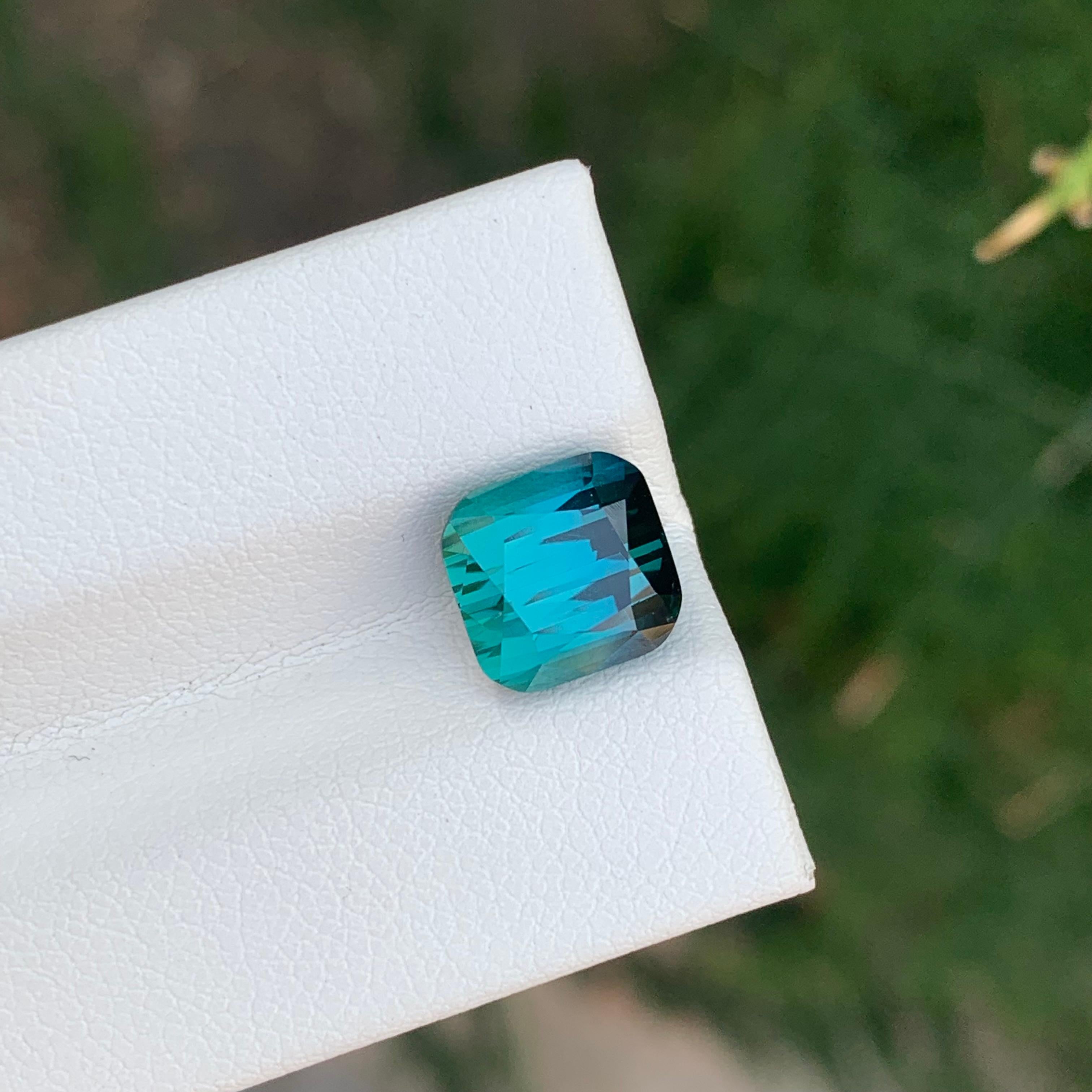 3.70 Carat Natural Loose Green Blue Tourmaline Cushion Shape Gemstone For Sale 1