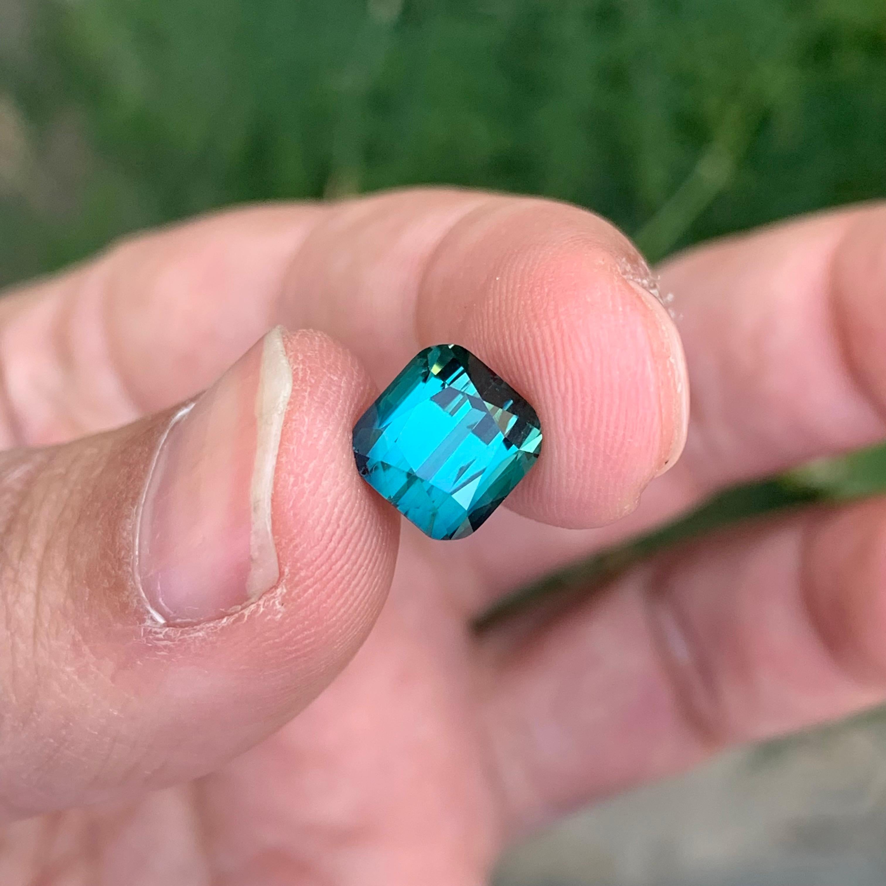 3.70 Carat Natural Loose Green Blue Tourmaline Cushion Shape Gemstone For Sale 3