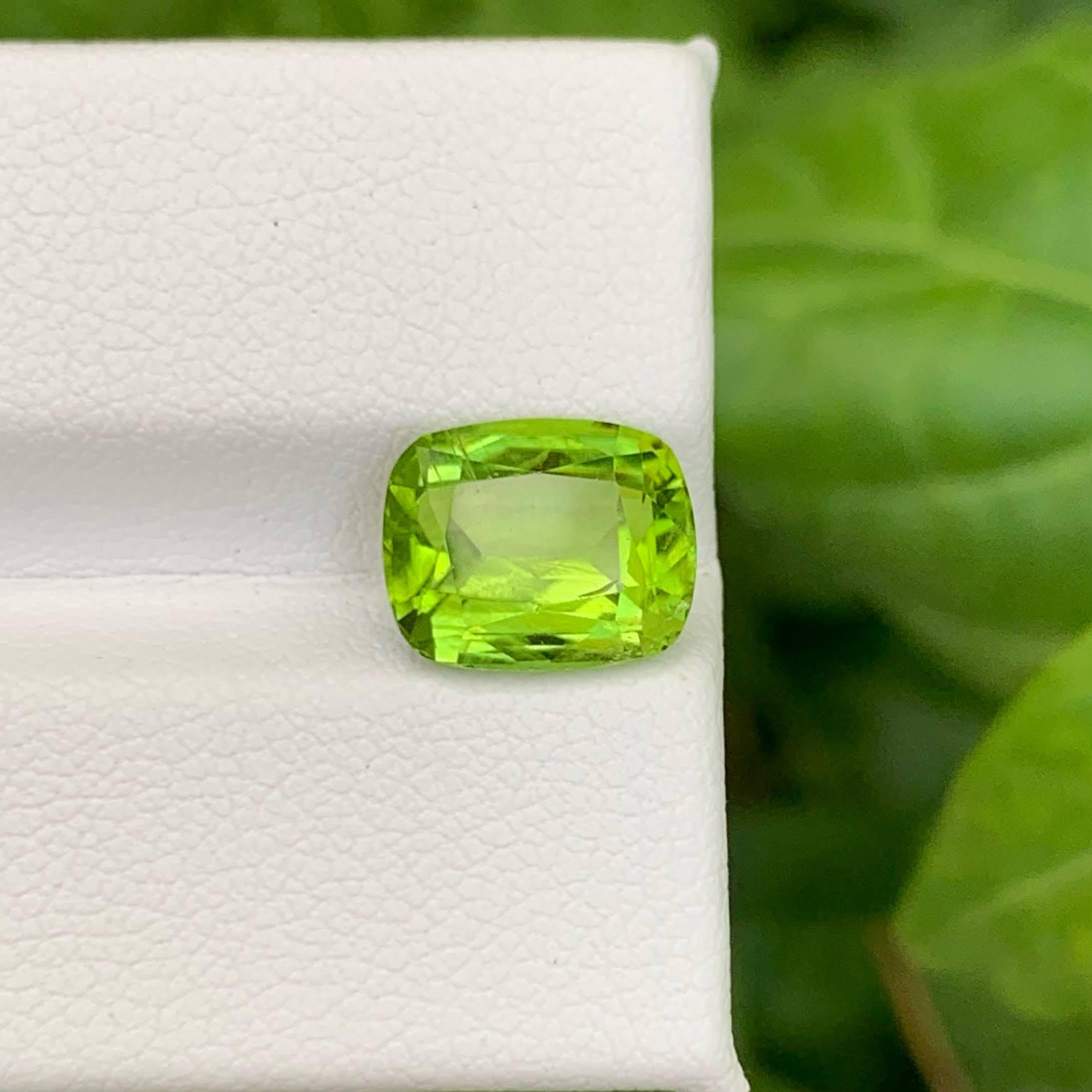 Weight 3.70 carat 
Dimensions 9.9x8.1x5.5mm
Treatment None 
Origin Pakistan 
Clarity VVS 
Shape Cut Cushion 





Celebrate the natural beauty of this 3.70 Carat Natural Loose Green Peridot Stone, masterfully shaped in a brilliant cushion cut to