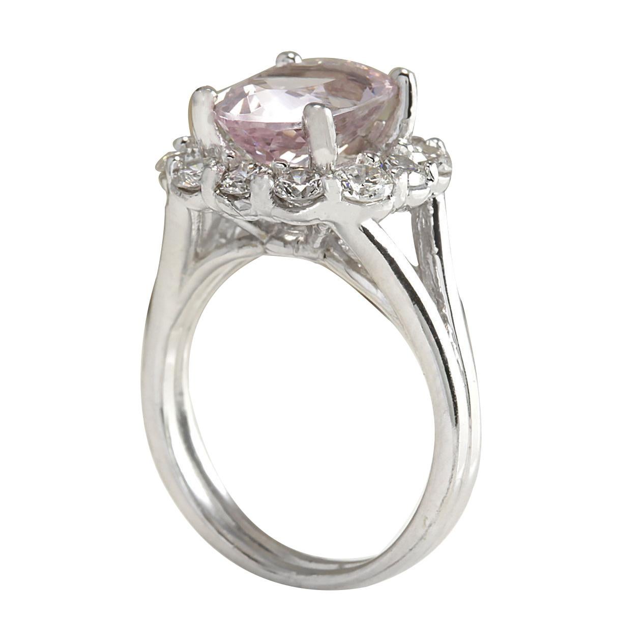 Oval Cut Morganite and Diamond Ring In 14 Karat White Gold For Sale