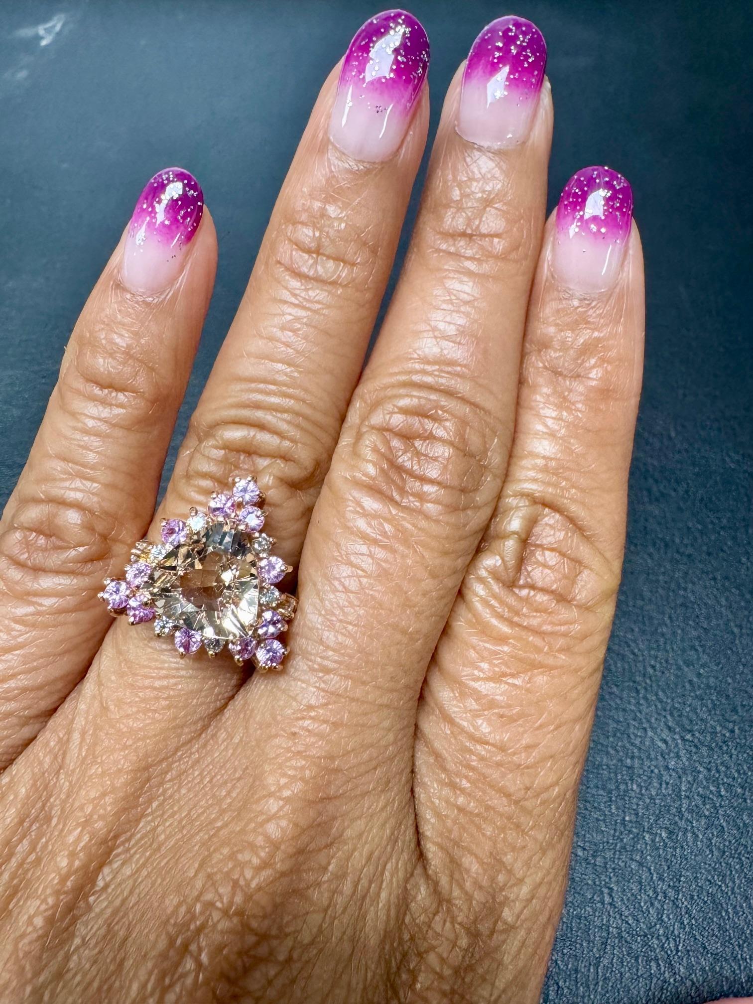 Bague cocktail en or rose avec diamant et Morganite naturelle de 3,70 carats en vente 4