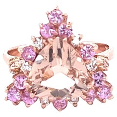 3.70 Carat Natural Morganite Diamond Rose Gold Cocktail Ring