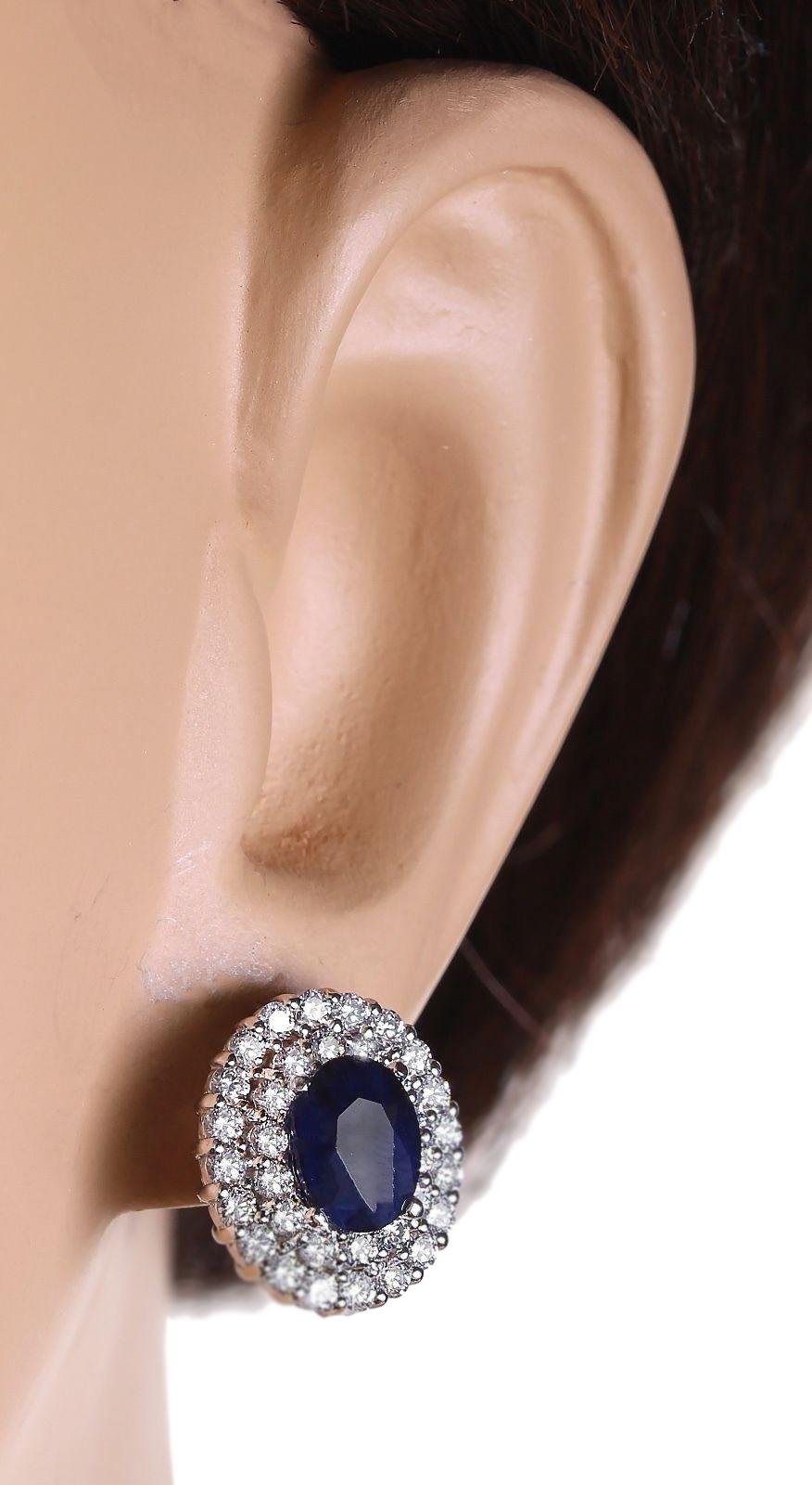 Oval Cut Natural Sapphire Diamond Earrings In 14 Karat White Gold  For Sale