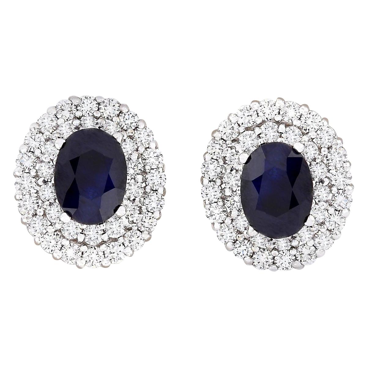 Natural Sapphire Diamond Earrings In 14 Karat White Gold  For Sale