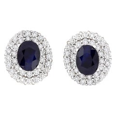 Natural Sapphire Diamond Earrings In 14 Karat White Gold 