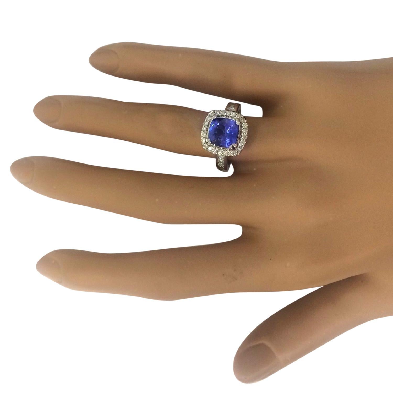 Women's Tanzanite Diamond Ring In 14 Karat Solid White Gold  For Sale