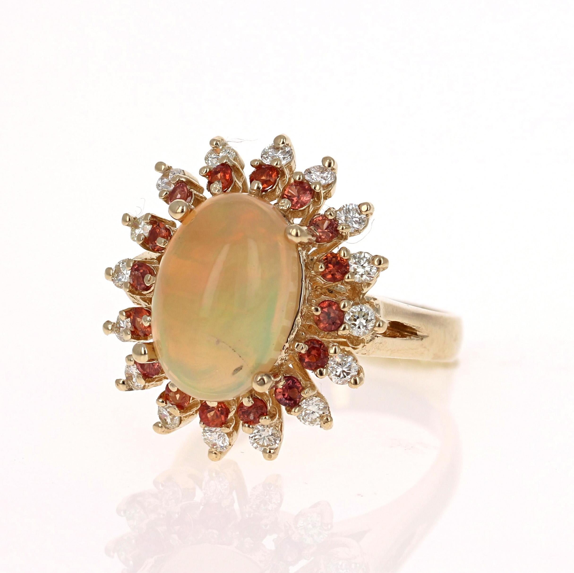 Modern 3.70 Carat Oval Cut Opal Sapphire and Diamond 14 Karat Yellow Gold Cocktail Ring
