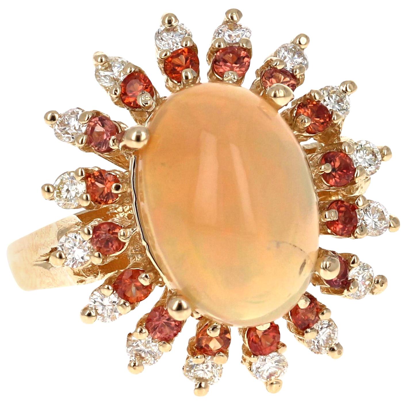 3.70 Carat Oval Cut Opal Sapphire and Diamond 14 Karat Yellow Gold Cocktail Ring