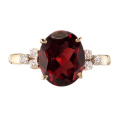 3.70 Carat Oval Garnet Diamond Yellow Gold Ring