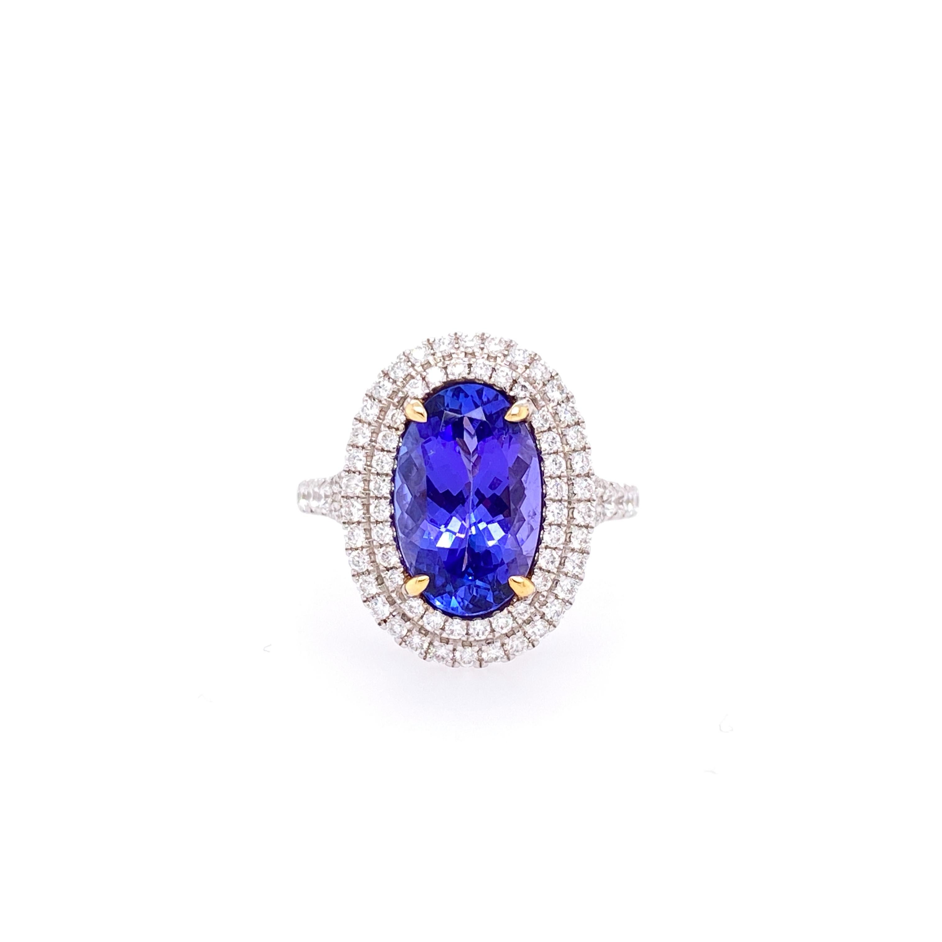 Oval Cut 3.70 Carat Oval Tanzanite and Diamond Cocktail Ring