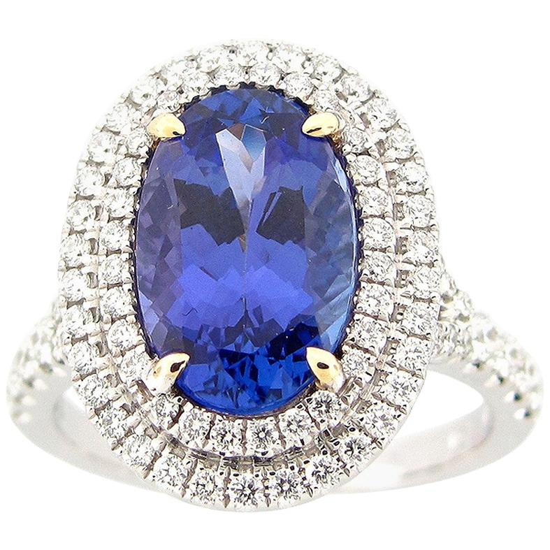 3.70 Carat Oval Tanzanite and Diamond Cocktail Ring