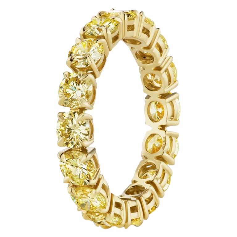 3.70 Carat Round Yellow Diamond Eternity Band Ring For Sale