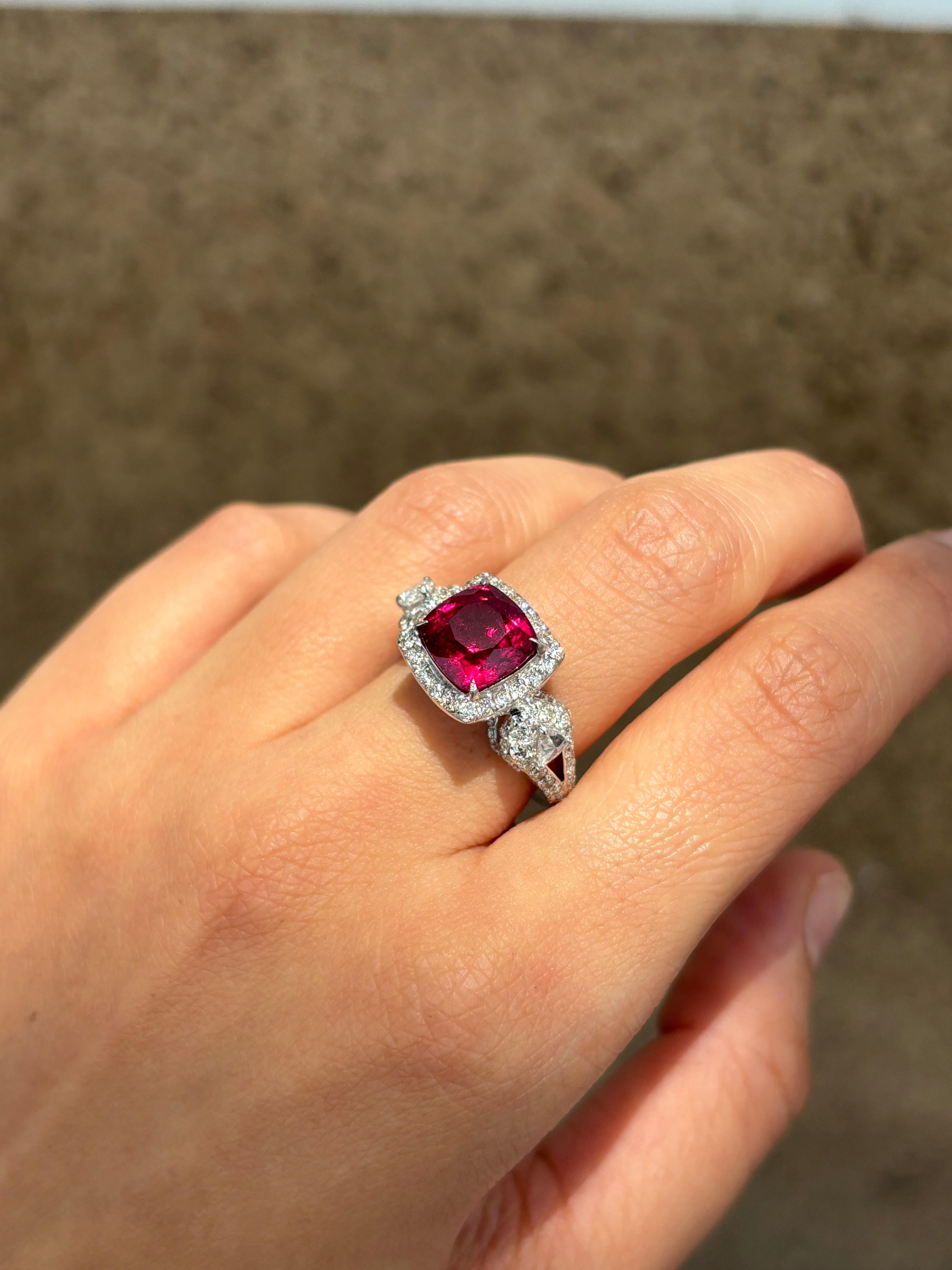 Modern 3.70 Carat Rubelite and Diamond Cocktail Ring in 18K White Gold For Sale